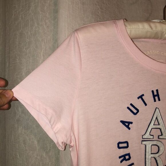 Aero XL Baby Pink Embroidered Navy Logo Classic Crew Short Sleeve Cotton Tee - Picture 4 of 8